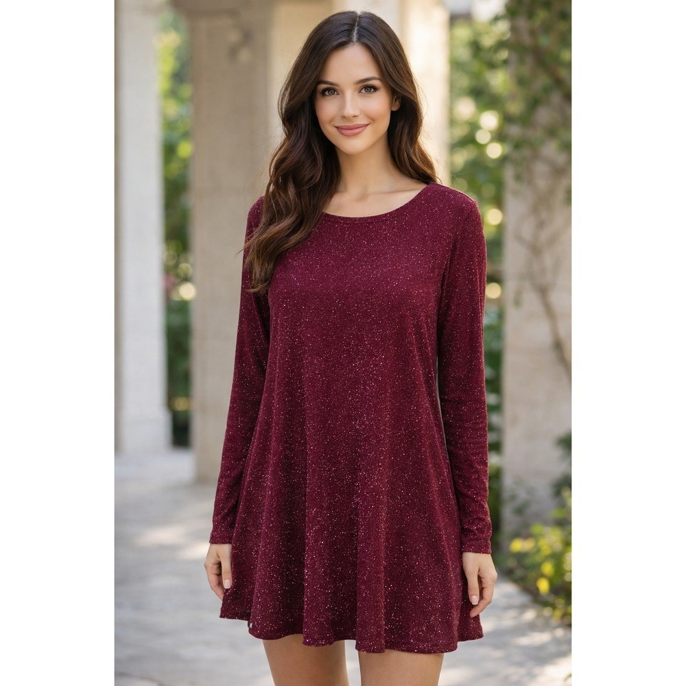 Arianna by Howards Burgundy Sparkle Dress Size L/XL Stretch Red Party Holiday